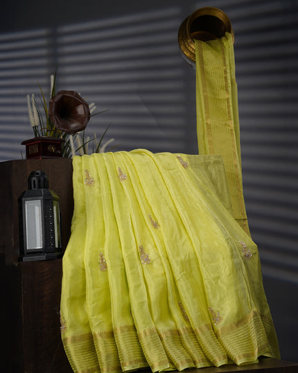 Russian Crepe With Kardhana Sequence Butties And Banaras Border - Green