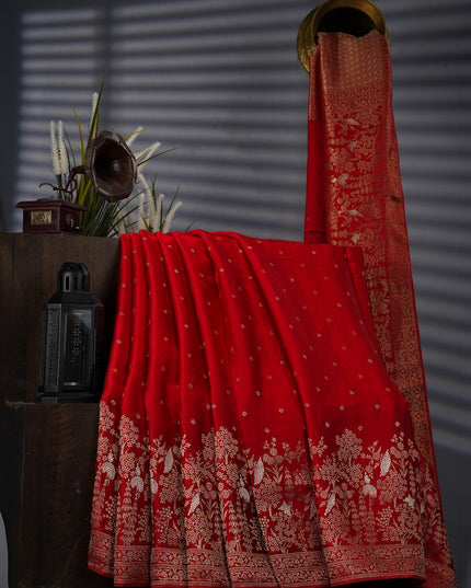 Banaras Silk With Golden Border - Red