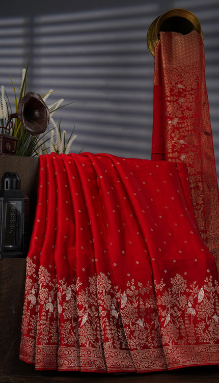 Banaras Silk With Golden Border - Red