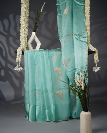 Kota Silk Sarees with Golden Butties and Satin Border- Sea Green