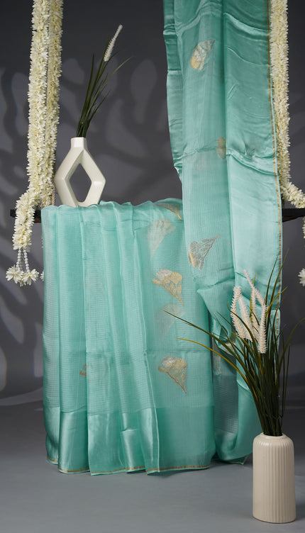 Kota Silk Sarees with Golden Butties and Satin Border- Sea Green