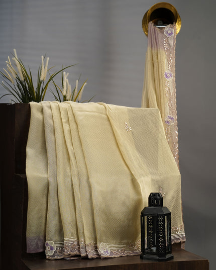 Tissue Georgette Applique Hand Work With Scallop Border - Lavender