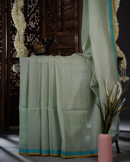 Mul cotton saree with thread weaving Border - Pista Green