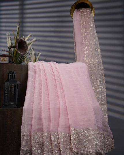 Soft Tissue Organza with Ary Work with Scallop Border- Lilac