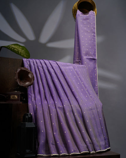 Tissue Crepe Saree with Golden Butties and Lace Border- Lavender