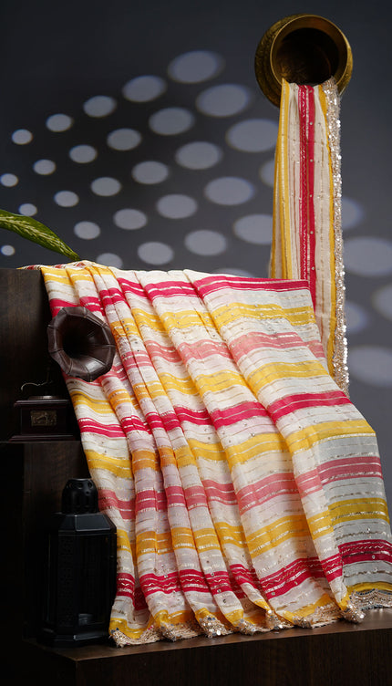 Georgette Saree With  Scallop Border Kardhana Sequence Work - Multicolor