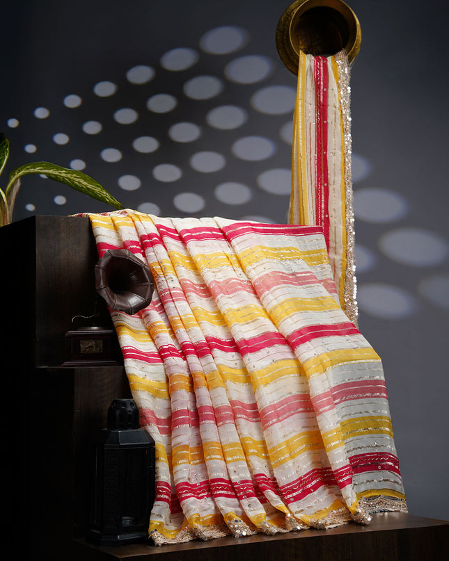 Georgette Saree With  Scallop Border Kardhana Sequence Work - Multicolor