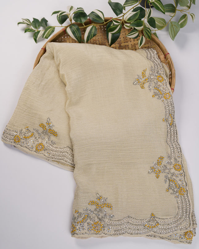 Crus Chiffon Designer Saree with Hand work