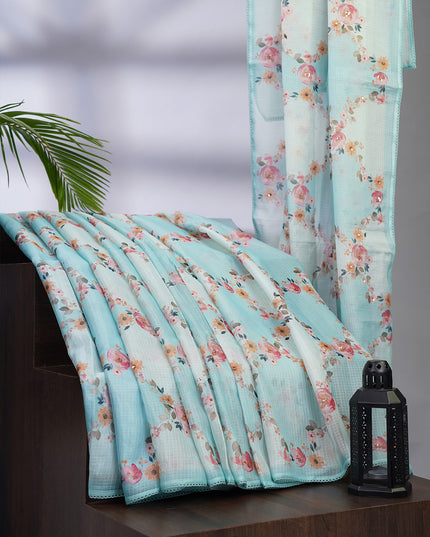 Kota Silk Saree with Floral Print and Knot Work