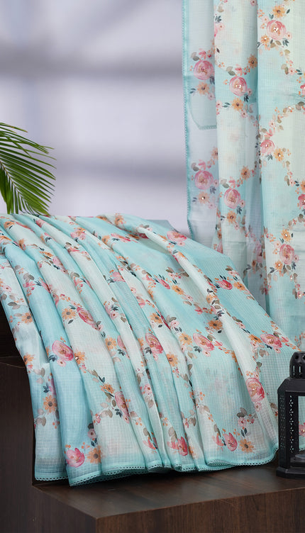 Kota Silk Saree with Floral Print and Knot Work