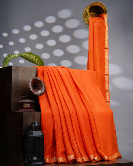 Binny Crepe Silk Saree With Golden Border - Orange