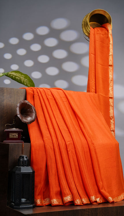 Binny Crepe Silk Saree With Golden Border - Orange