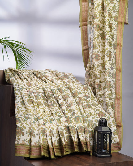 Chanderi Silk Allover Print with Antique Zari Border