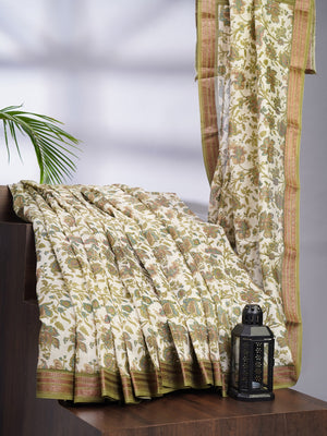 Chanderi Silk Allover Print with Antique Zari Border