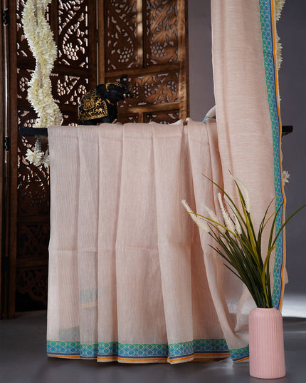 Mul cotton saree with allover stripes and contrast border - Light grey