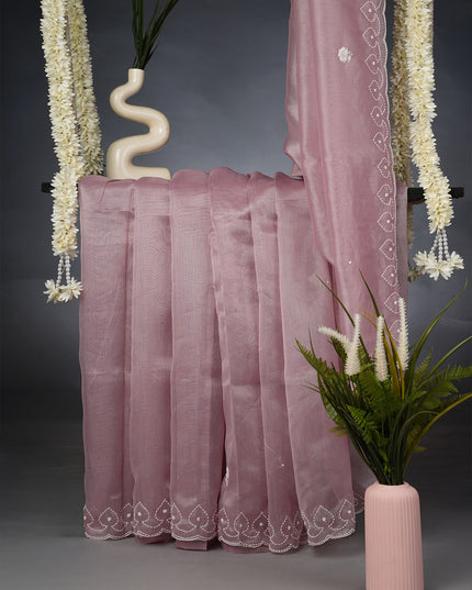 Tissue Linen Saree and Scallop Border and Peral Work -Light Lavender