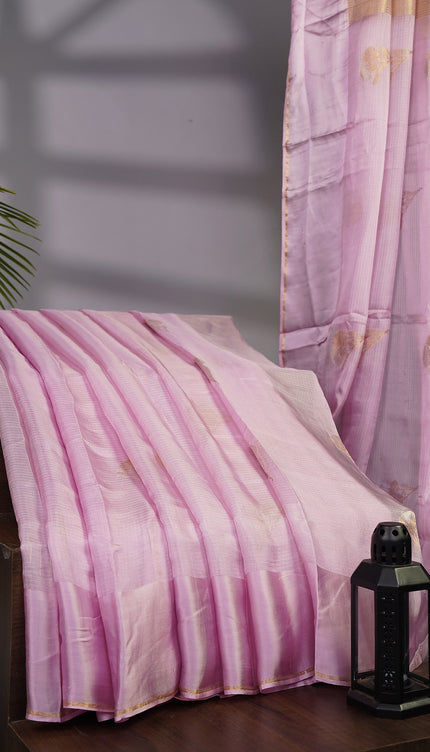 Silk Kota All Over golden silver Zari Butties with Satin Border