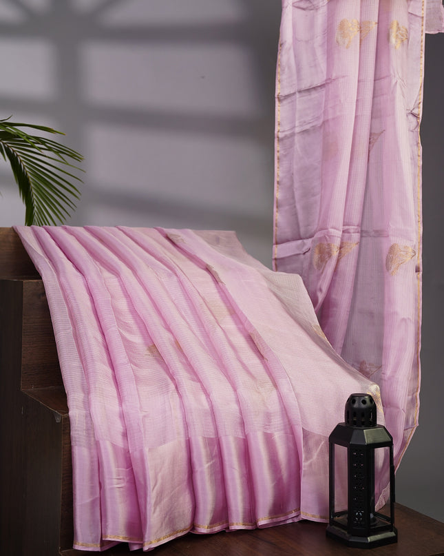 Silk Kota All Over golden silver Zari Butties with Satin Border