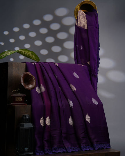 Kota Silk Saree With Golden Butties & Lace Border - Purple