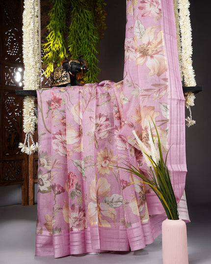 Kota cotton Saree with Floral Print- Onion Pink
