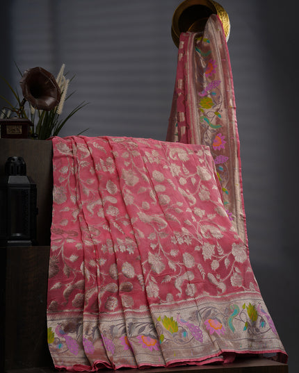 Kaddi Georgette Paithani Border - Pink