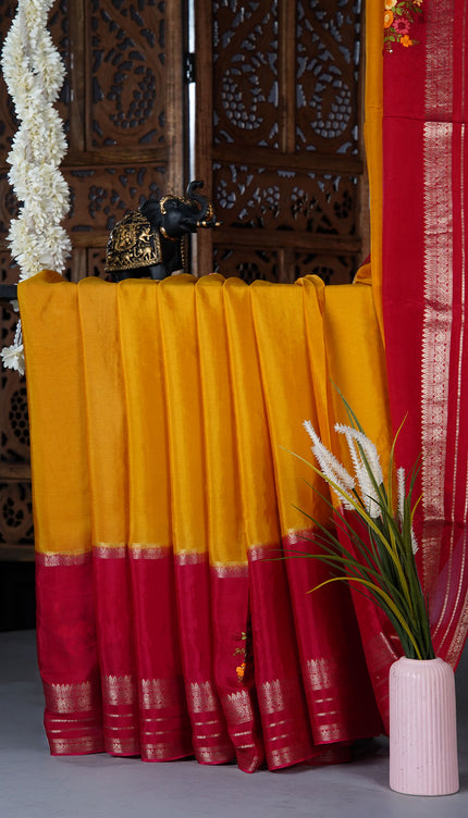 Chinnon Crape Saree French Knot Work Design and Golden Zari Gap Border - Pink