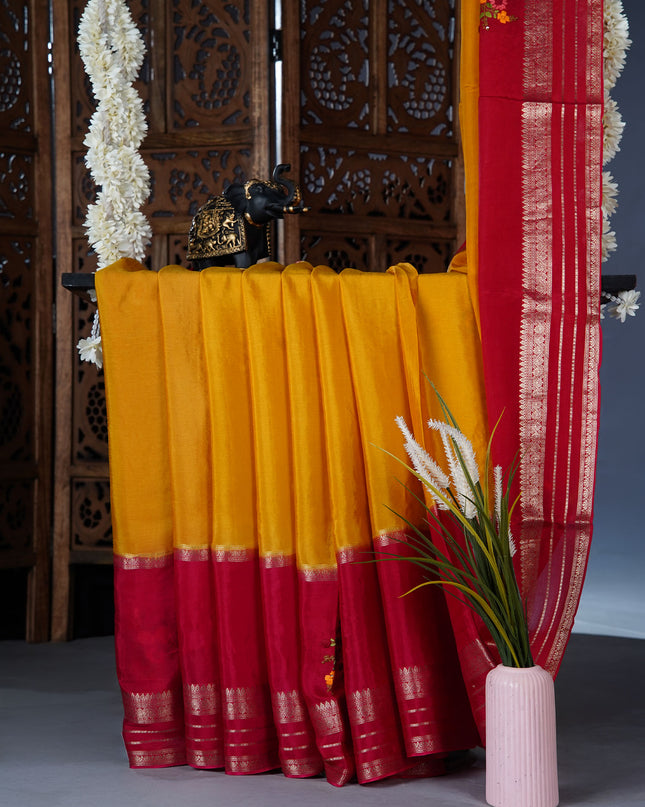 Chinnon Crape Saree French Knot Work Design and Golden Zari Gap Border - Pink