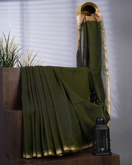 Cotton Antique Gold Zari Border - Green