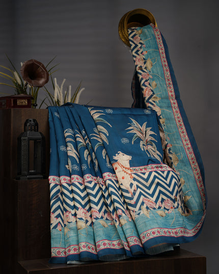 Tusser Silk Allover Mirror Work With Ari - Teal