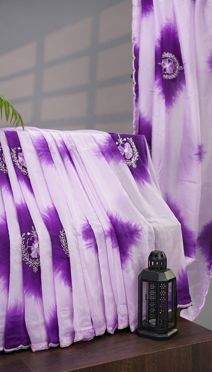 Italian Crepe Saree Applique Work with Kardhana Border