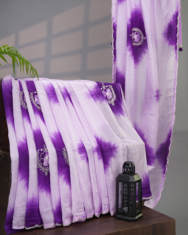 Italian Crepe Saree Applique Work with Kardhana Border