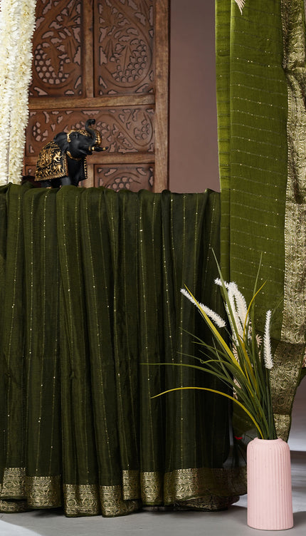 Chiffon saree with Parsi Gara work and kanchi border - M Green