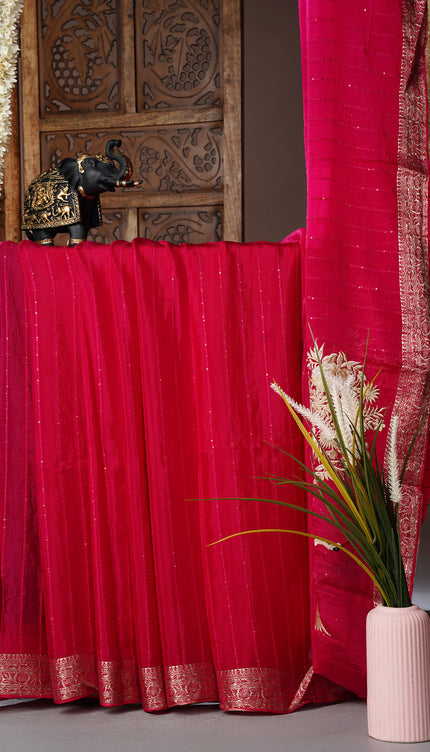 Chiffon saree with Parsi Gara work and kanchi border - Pink