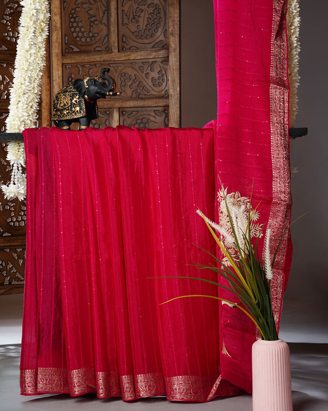Chiffon saree with Parsi Gara work and kanchi border - Pink