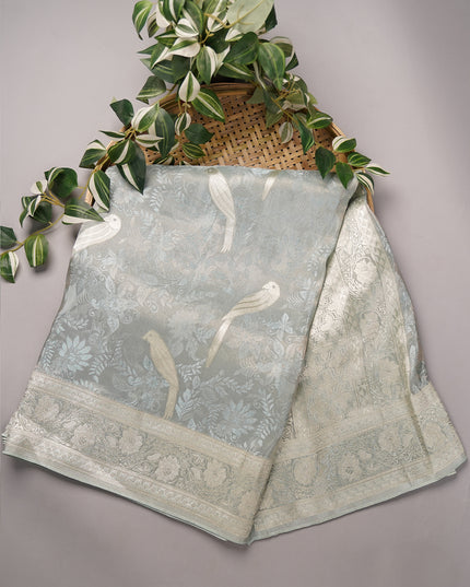 Tissue Banarasi Silk with All Over Self Weaving with Light Gold Zari Border