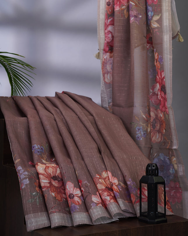 Lenin Silk Floral Pallu with Silver Zari Border