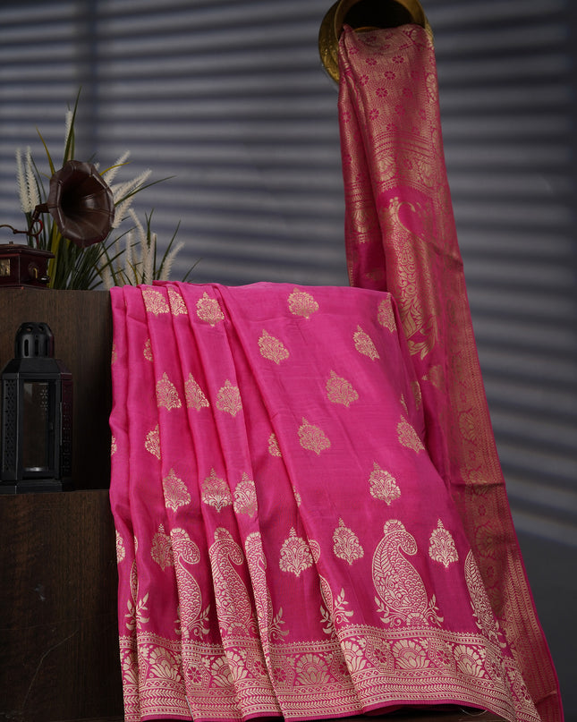 Banaras Silk With Allover Golden Zari Work - Pink