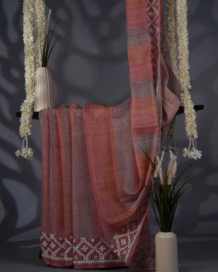 Lenin Tissue Saree with Thread Work Border- Beige