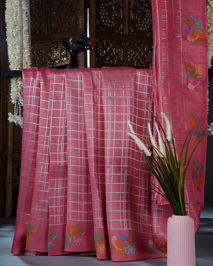 Banaras Saree with Meena kari weaving Border - Pink