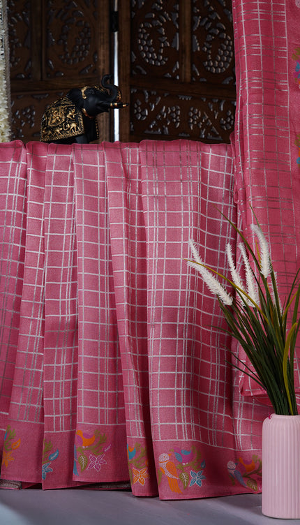 Banaras Saree with Meena kari weaving Border - Pink