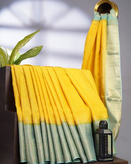 Green Silk Allover Golden Zari Weaving Checks Design with Kanchi Border