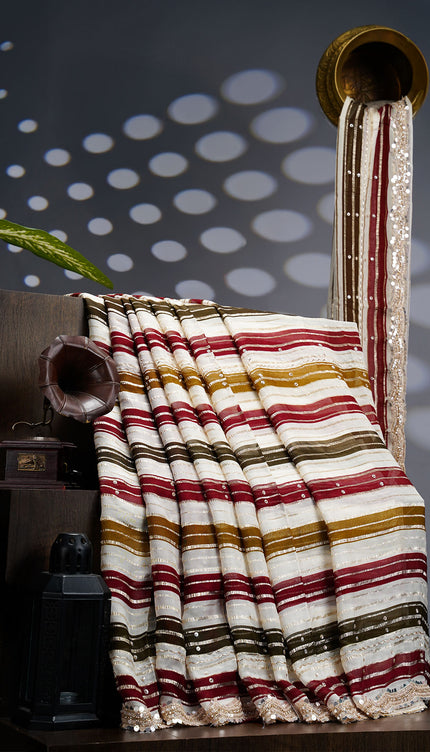 Georgette Saree With  Scallop Border Kardhana Sequence Work - Beige