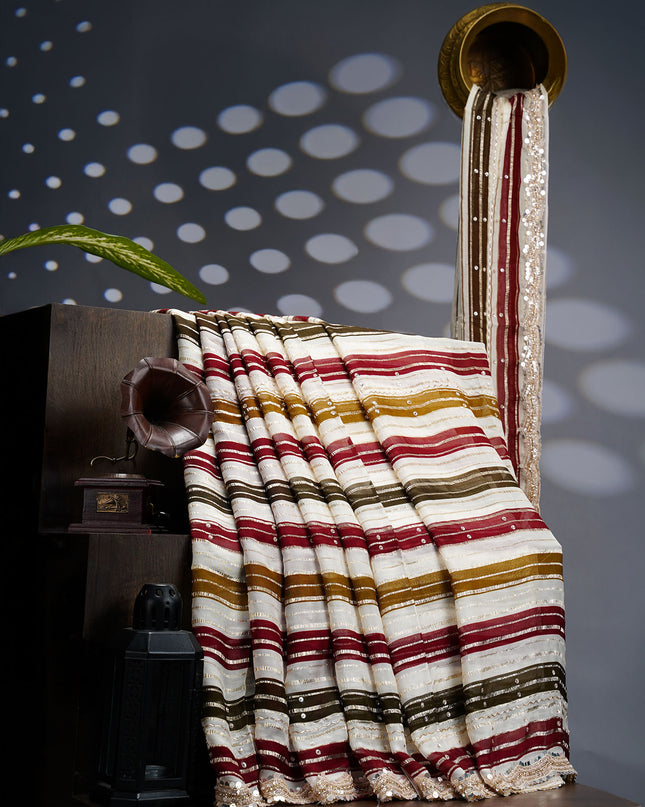 Georgette Saree With  Scallop Border Kardhana Sequence Work - Beige