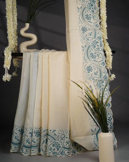 Silk Kota Saree with Paisley Design Border- C Teal