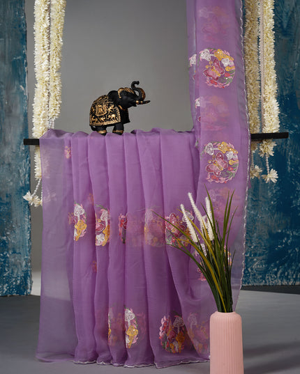 Soft organza saree with thread  Embroidery butties and scallop border With sequence work - Lavender