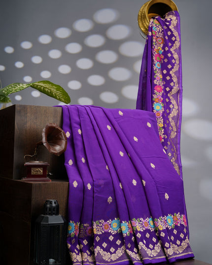 Kadi Georgette With Golden Butties Meenakari Border - Violet