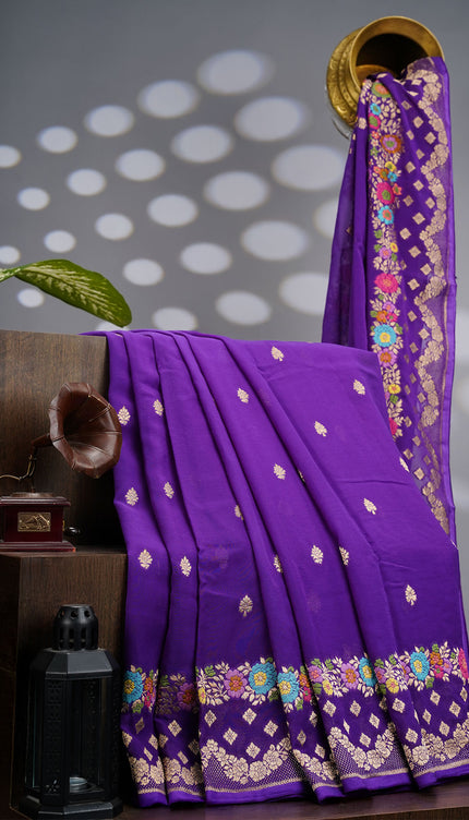 Kadi Georgette With Golden Butties Meenakari Border - Violet