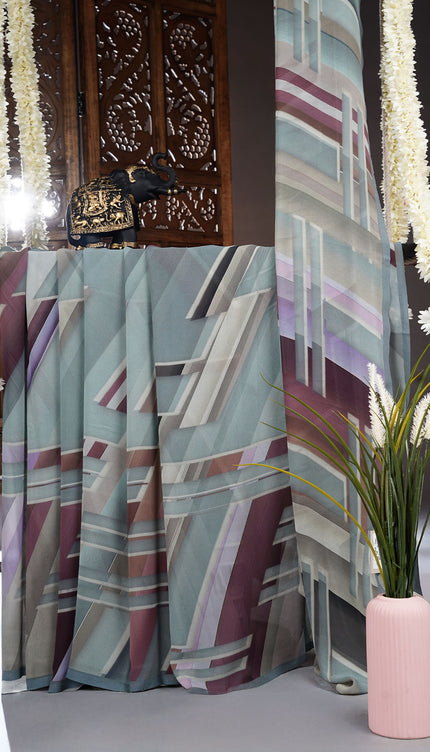 Georgette Saree With Digital Print - Multi Color