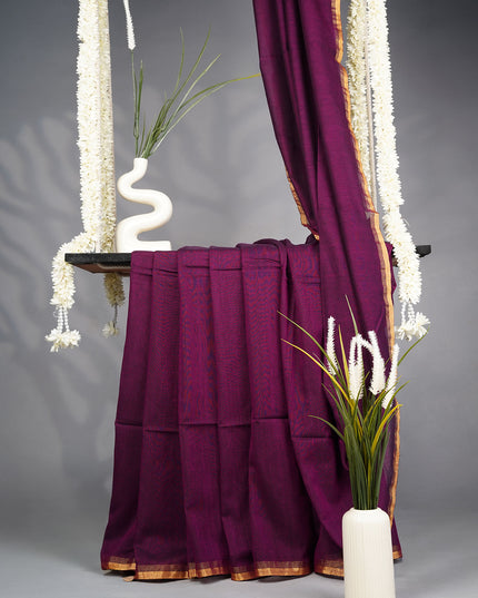 Handloom Cotton Saree Thread Weaving Border- Purple
