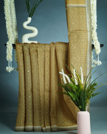 Kota Silk Saree With Mirror and Thread Work - Yellow